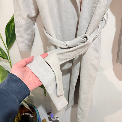 Pale Grey Belted Longline Coat with Printed Lining - 47cm u/arm