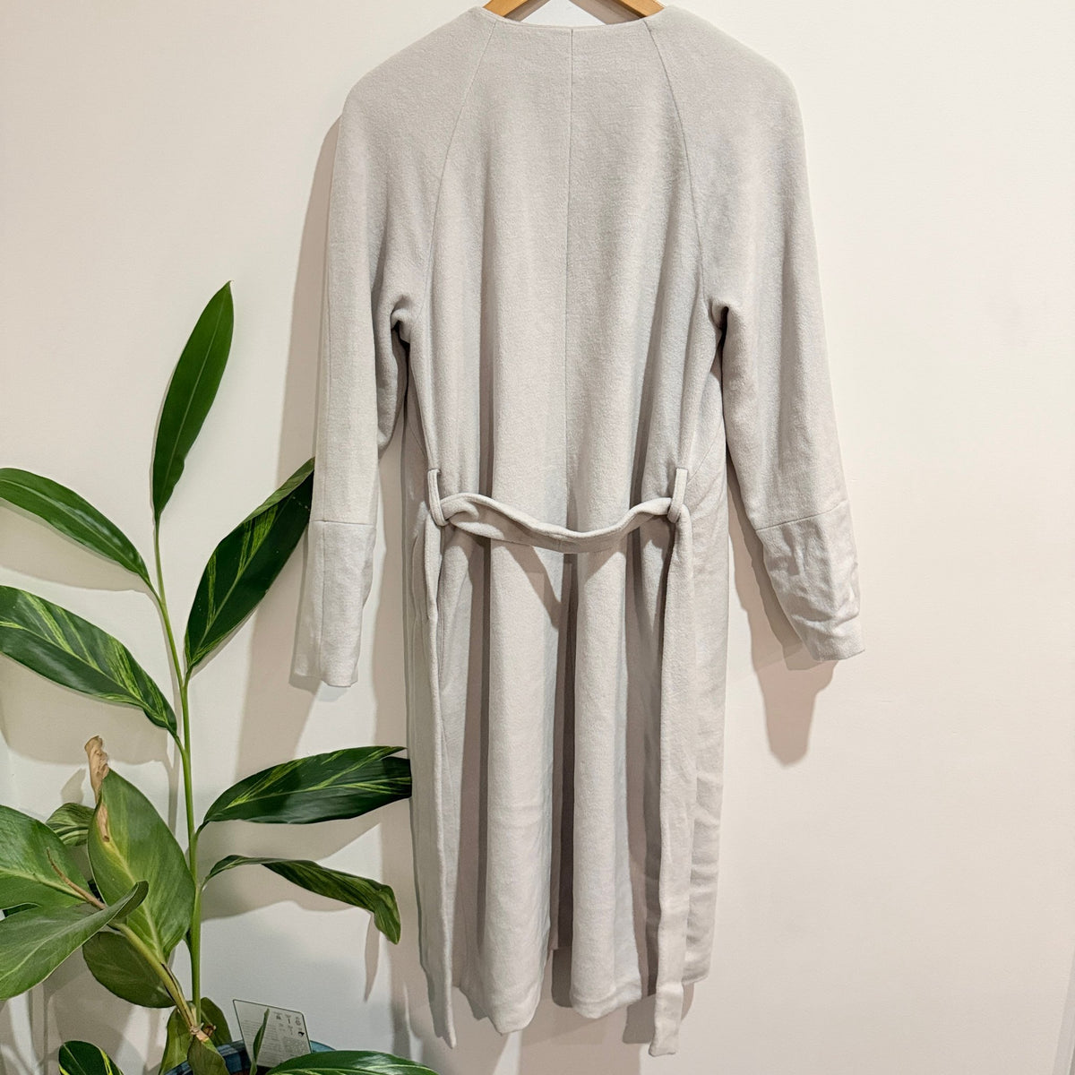 Pale Grey Belted Longline Coat with Printed Lining - 47cm u/arm