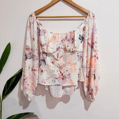 Fresh Soul Blush Floral Off Shoulder Tie Back Blouse Size 12