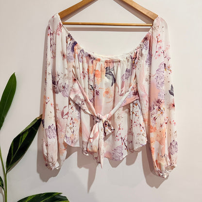 Fresh Soul Blush Floral Off Shoulder Tie Back Blouse Size 12