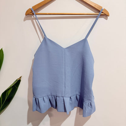 Dusty Blue Ruffle Hem Cami Top - 45cm u/arm