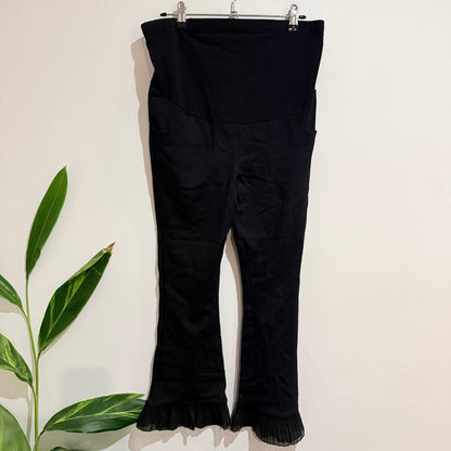 Miduli Black Maternity Flare Pants with Chiffon Ruffle Hem Size L