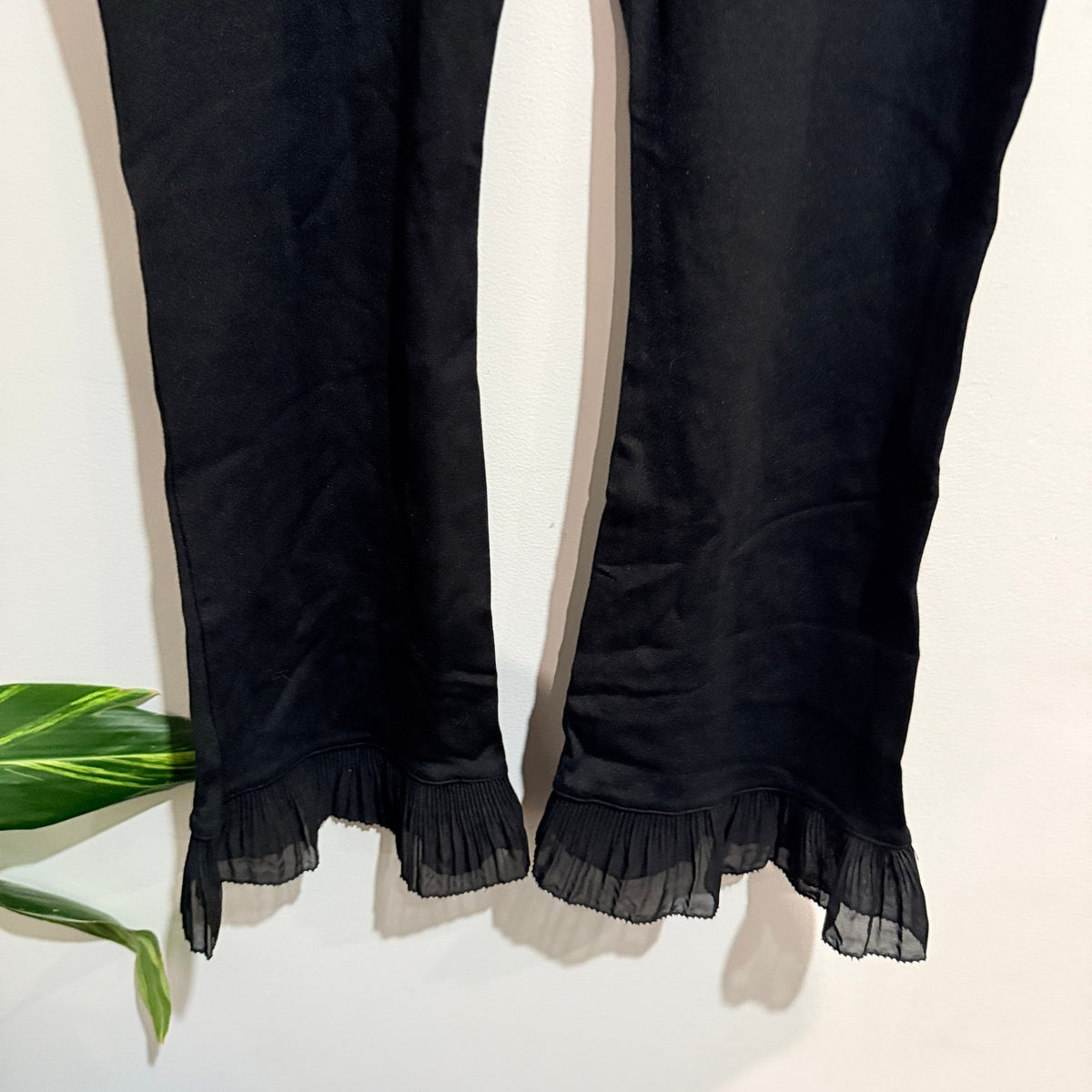 Miduli Black Maternity Flare Pants with Chiffon Ruffle Hem Size L