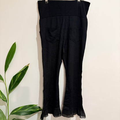 Miduli Black Maternity Flare Pants with Chiffon Ruffle Hem Size L