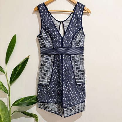 H&M Navy & White Geometric Jacquard Sleeveless Dress Size 8