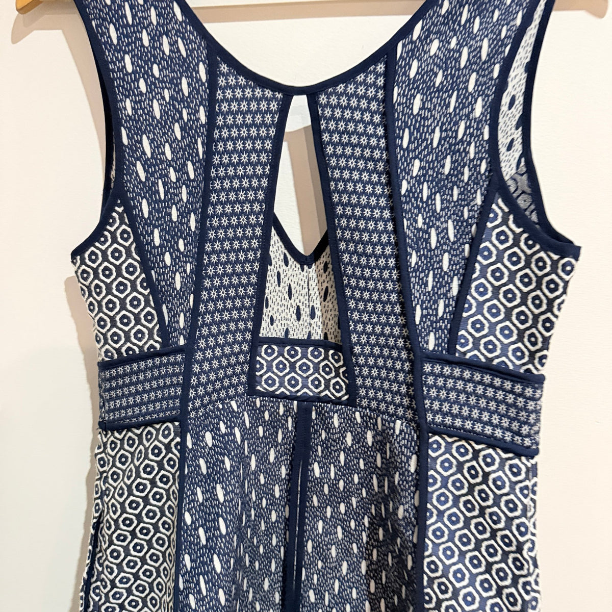 H&M Navy & White Geometric Jacquard Sleeveless Dress Size 8