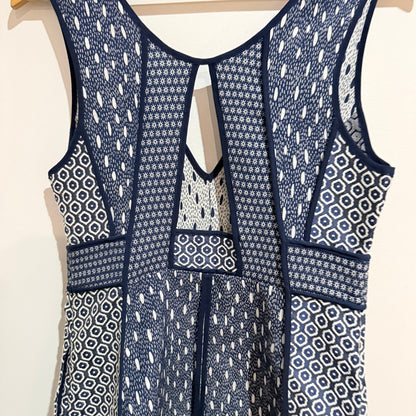 H&M Navy & White Geometric Jacquard Sleeveless Dress Size 8