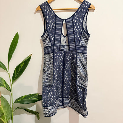 H&M Navy & White Geometric Jacquard Sleeveless Dress Size 8