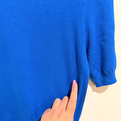 Zara Cobalt Blue Fine Knit Short Sleeve Top Size M