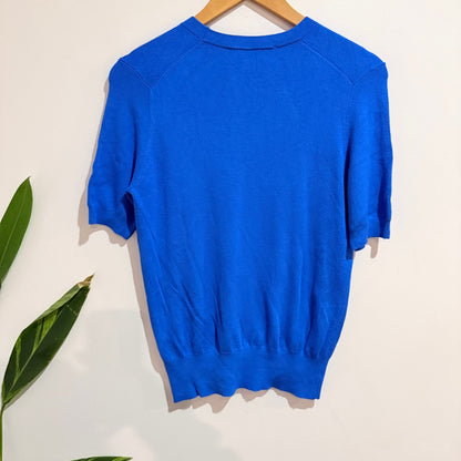 Zara Cobalt Blue Fine Knit Short Sleeve Top Size M