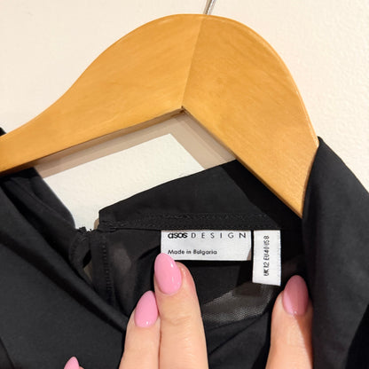 ASOS Design Black Sheer Mesh Collared Bodysuit Size UK 12