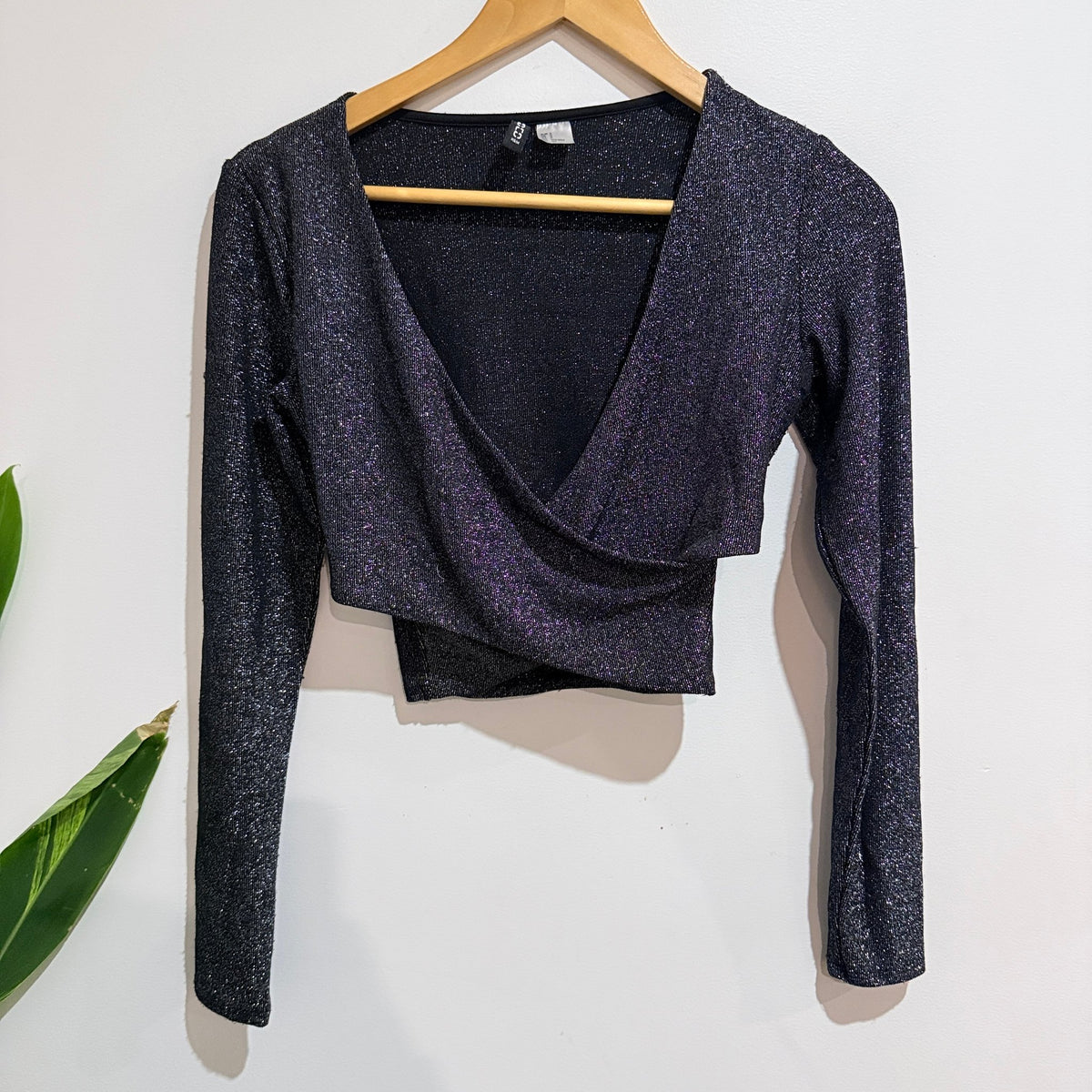 H&M Divided Navy Glitter Wrap Front Crop Top Size S