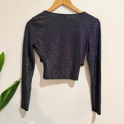 H&M Divided Navy Glitter Wrap Front Crop Top Size S
