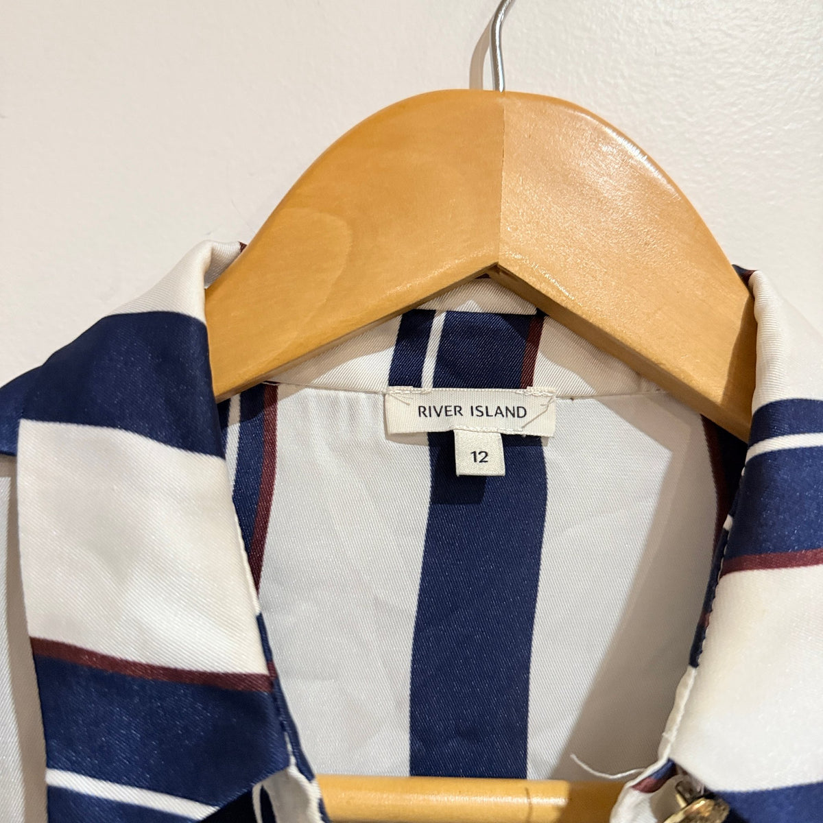 River Island Navy & White Stripe Satin Shirt Size UK 12