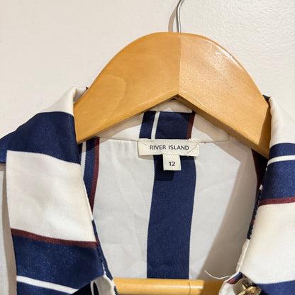 River Island Navy & White Stripe Satin Shirt Size UK 12