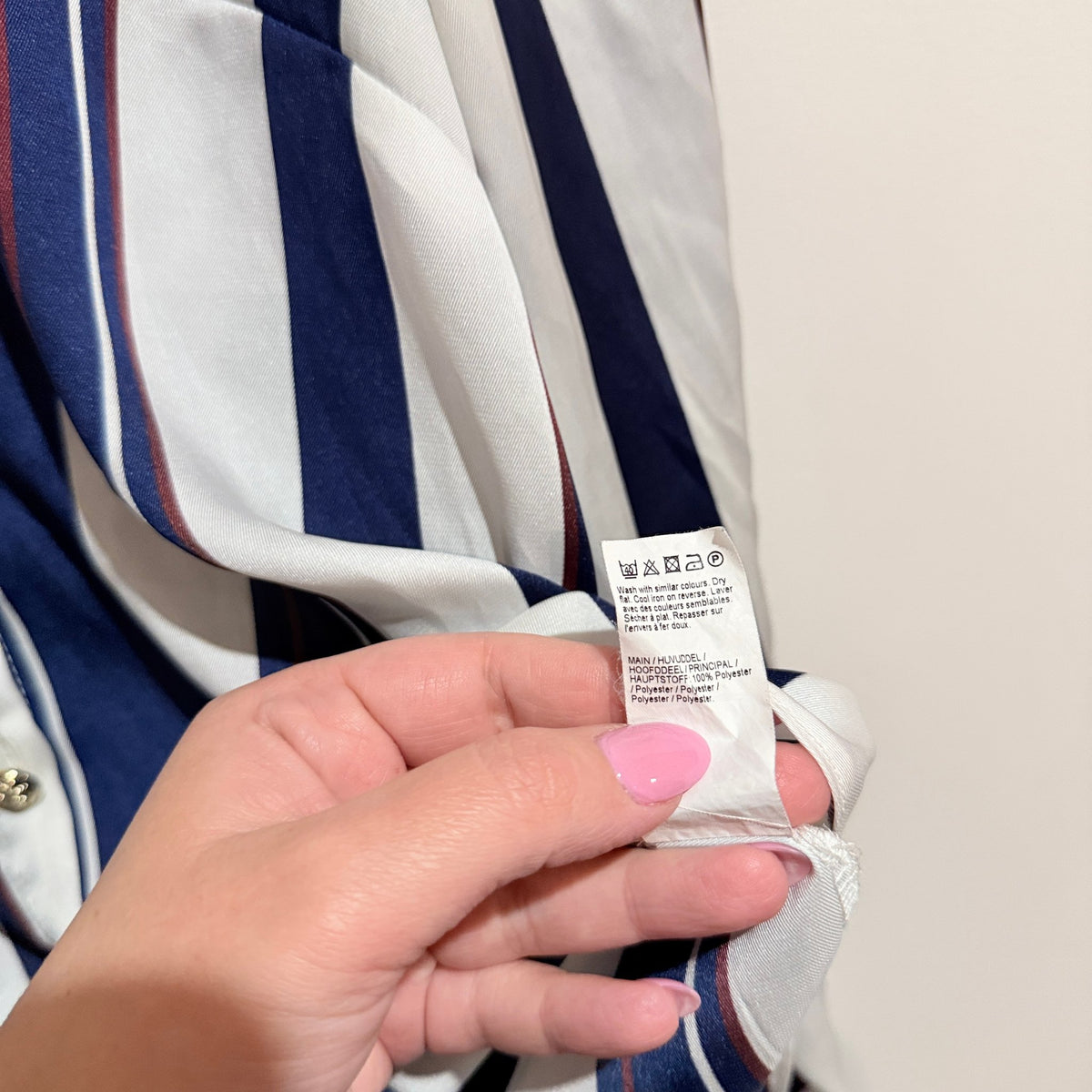 River Island Navy & White Stripe Satin Shirt Size UK 12