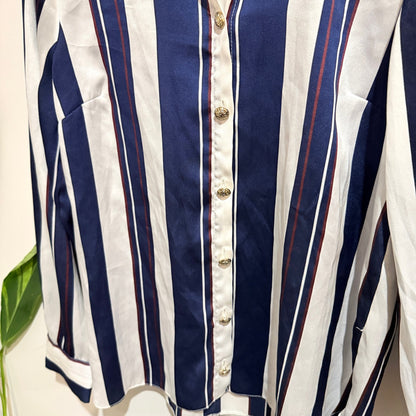 River Island Navy & White Stripe Satin Shirt Size UK 12