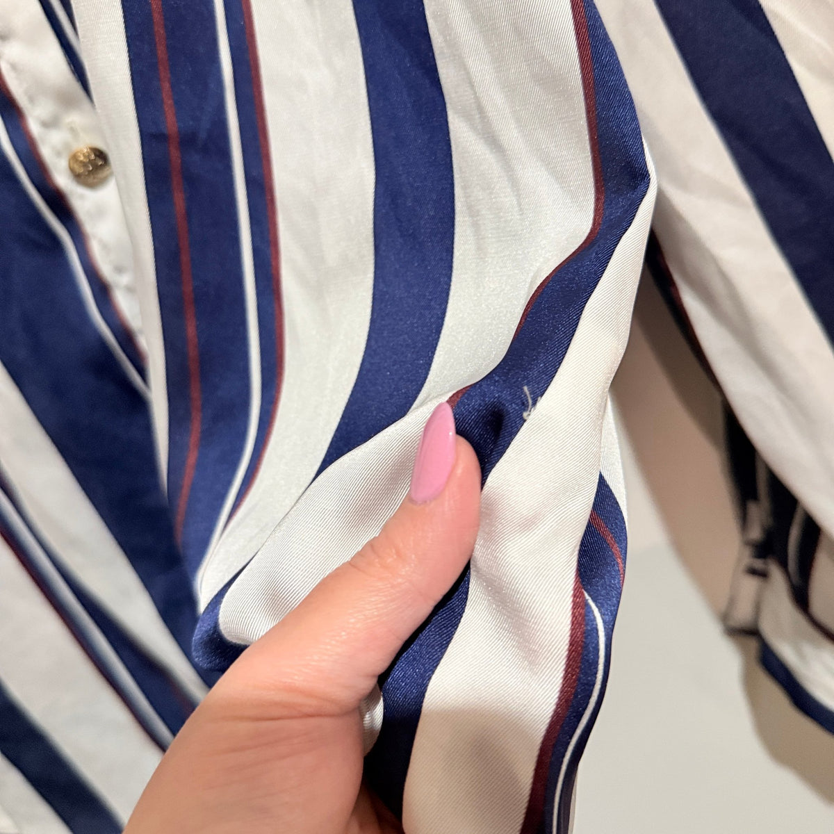 River Island Navy & White Stripe Satin Shirt Size UK 12