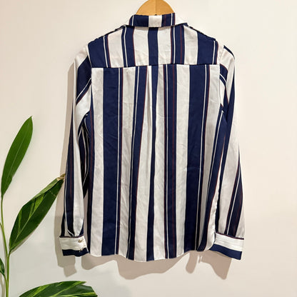 River Island Navy & White Stripe Satin Shirt Size UK 12