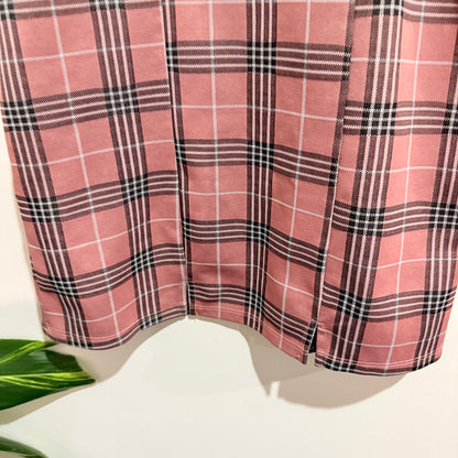 Girls Pink Plaid Pinafore Mini Dress - 38cm u/arm 9-12