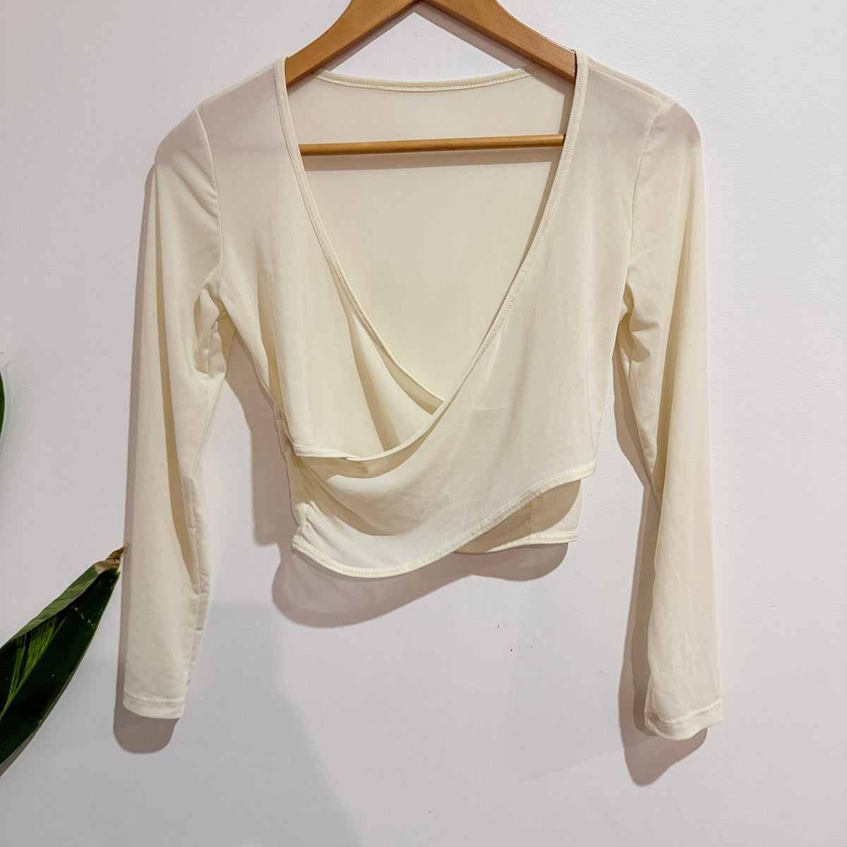 Cream Wrap Front Long Sleeve Crop Top Size M