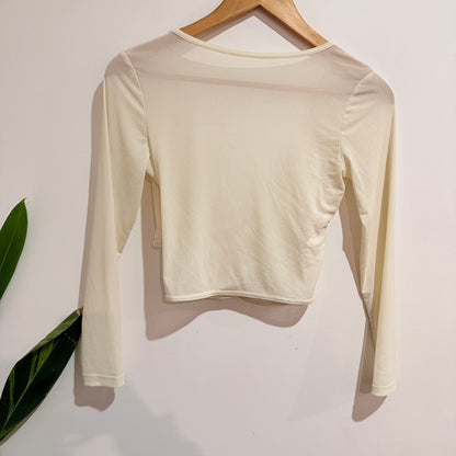 Cream Wrap Front Long Sleeve Crop Top Size M