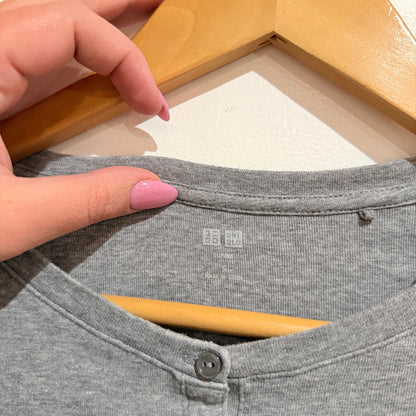 Uniqlo Grey Marl Ribbed Henley Tee Size S
