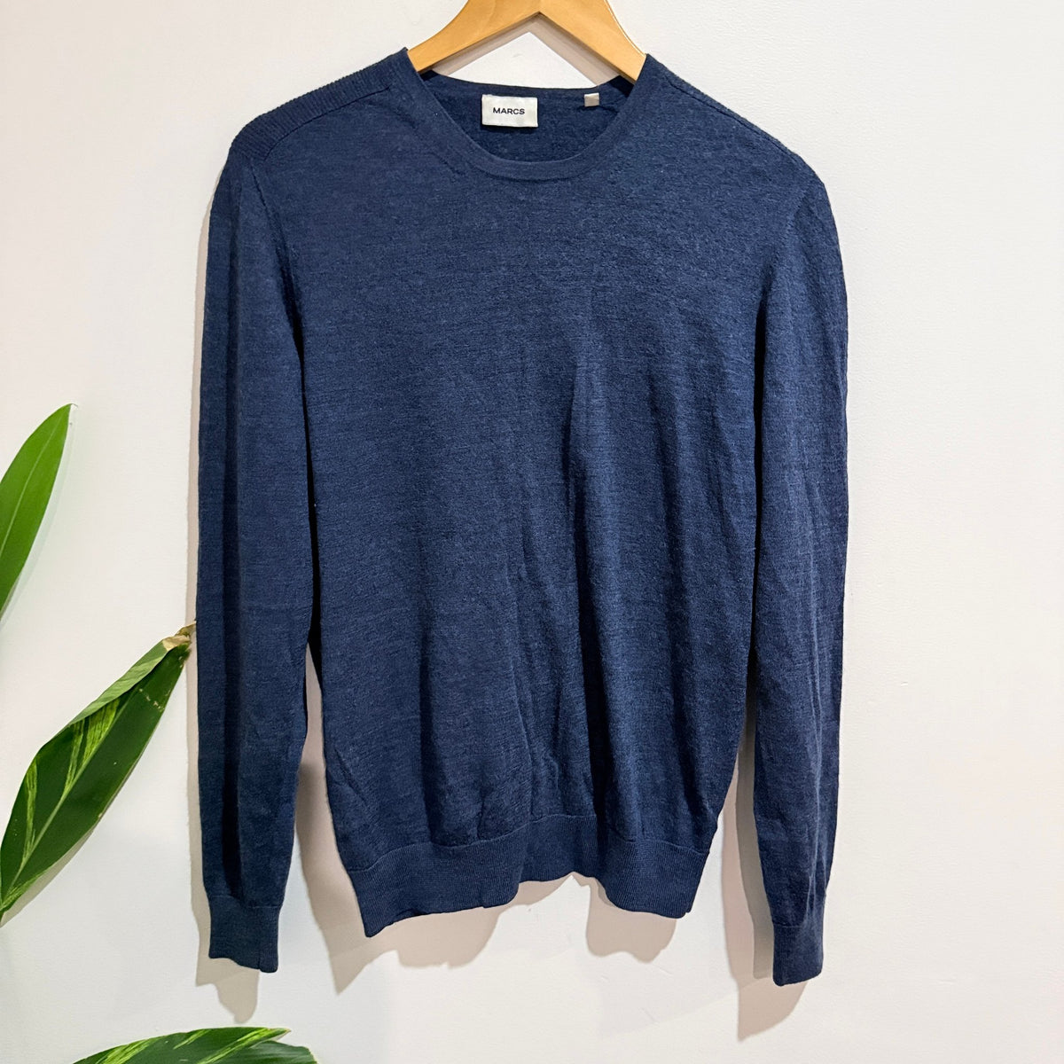 Marcs Navy Merino Wool Crew Neck Jumper Size L