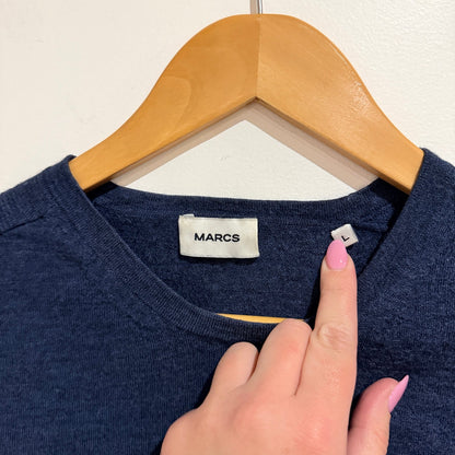 Marcs Navy Merino Wool Crew Neck Jumper Size L