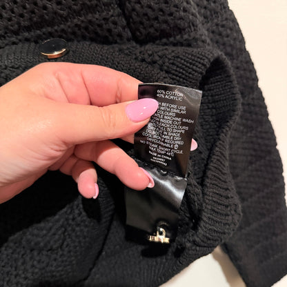 Whistle Black Open Knit Cardigan with Flap Pockets Size XS