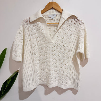 Topshop Cream Crochet Knit Collared Top Size S
