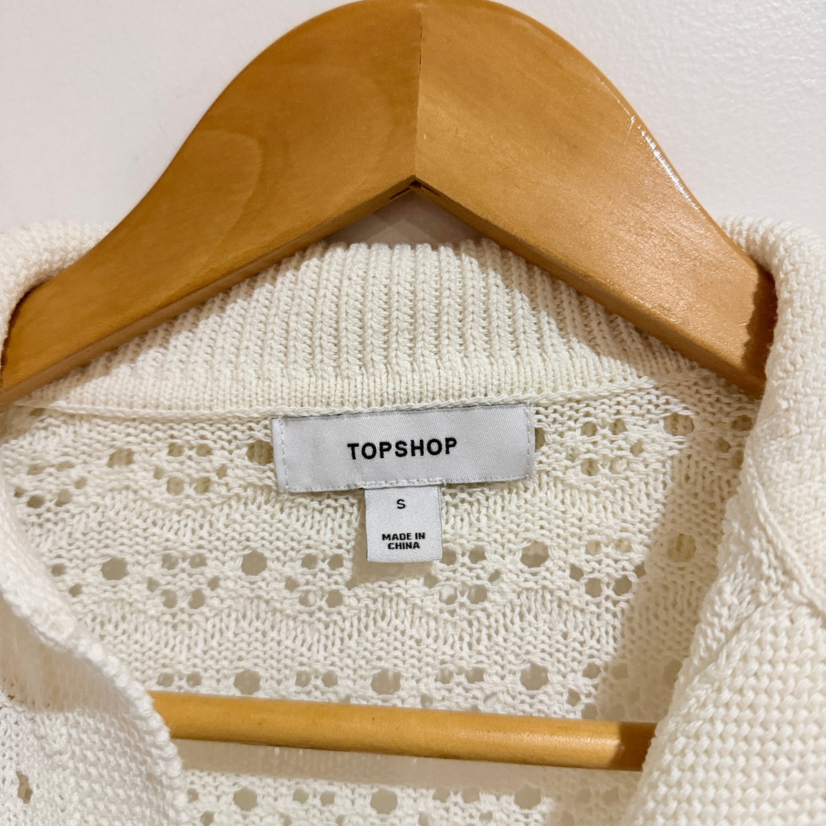 Topshop Cream Crochet Knit Collared Top Size S