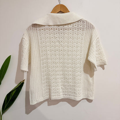 Topshop Cream Crochet Knit Collared Top Size S