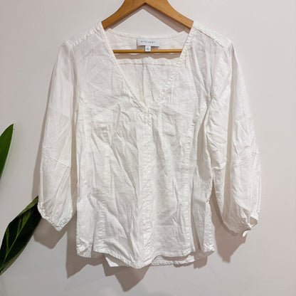 Witchery White Linen Blend Balloon Sleeve Blouse Size 12