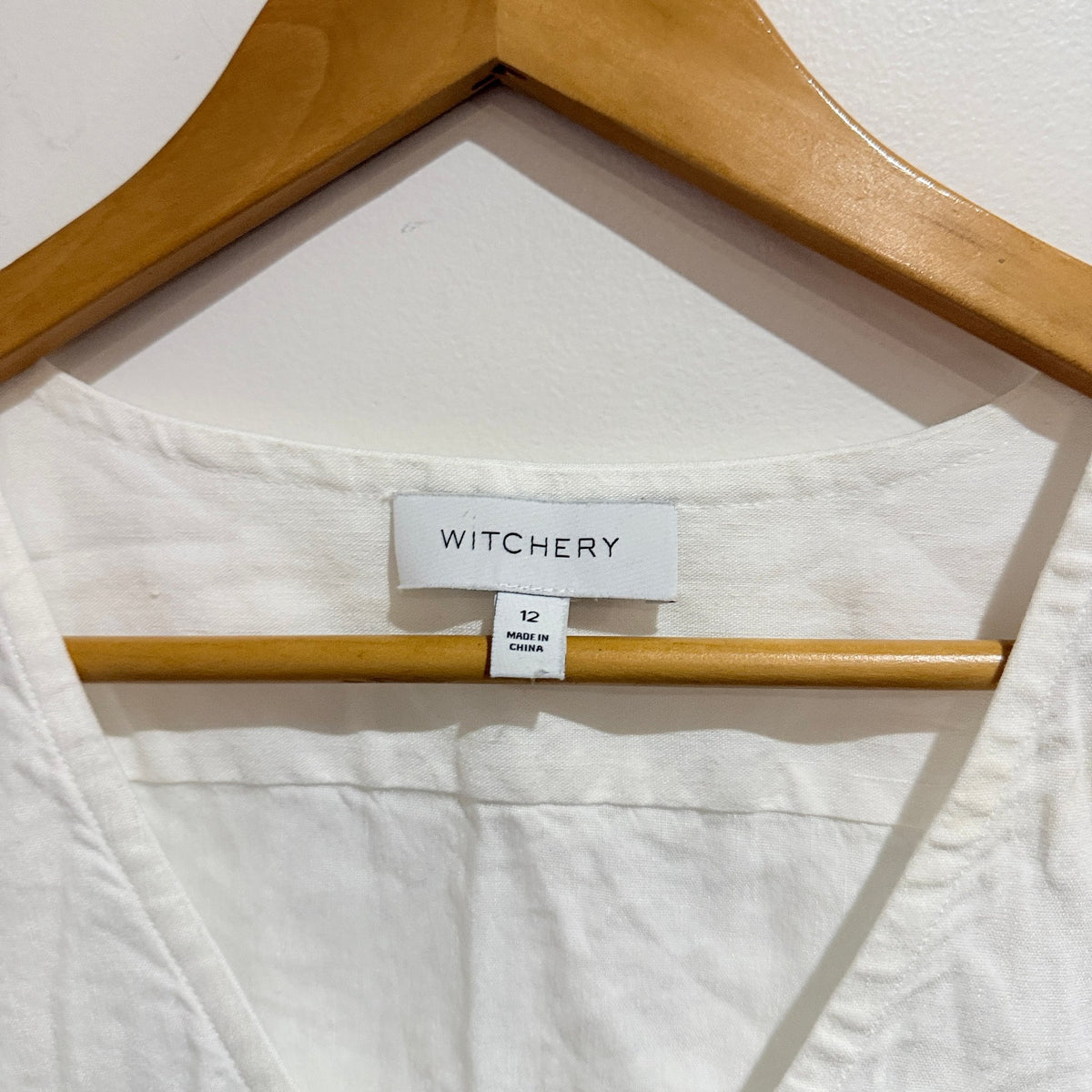 Witchery White Linen Blend Balloon Sleeve Blouse Size 12