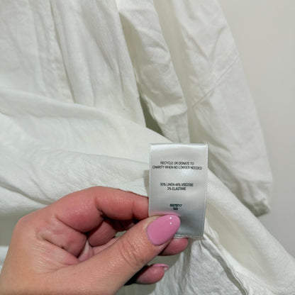 Witchery White Linen Blend Balloon Sleeve Blouse Size 12