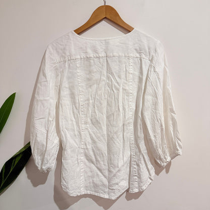 Witchery White Linen Blend Balloon Sleeve Blouse Size 12