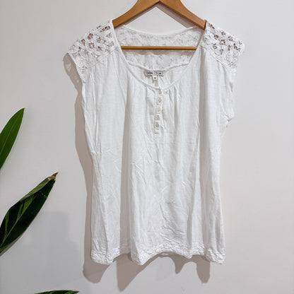 Fat Face White Lace Yoke Henley Top Size 12