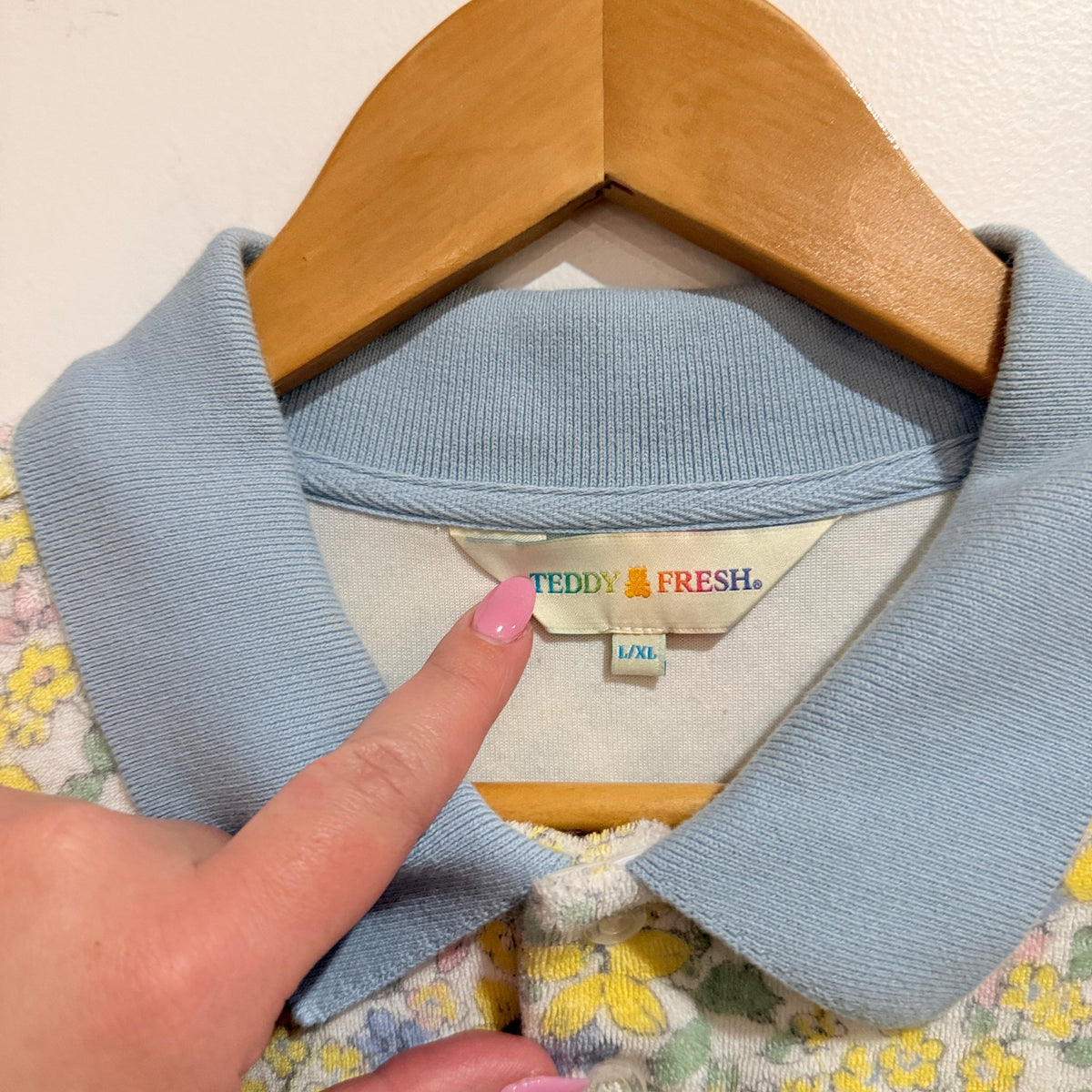 Teddy Fresh Pastel Floral Terry Polo Shirt Dress Size L/XL