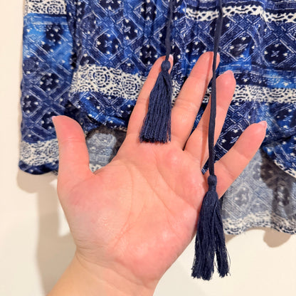 Rusty Blue Tile Print Tassel Tie Shorts Size 8