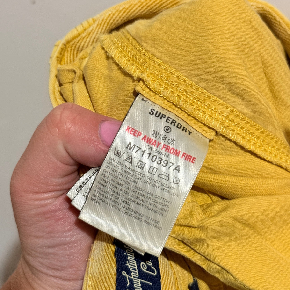 Superdry Yellow Cotton Chino Shorts Size 28