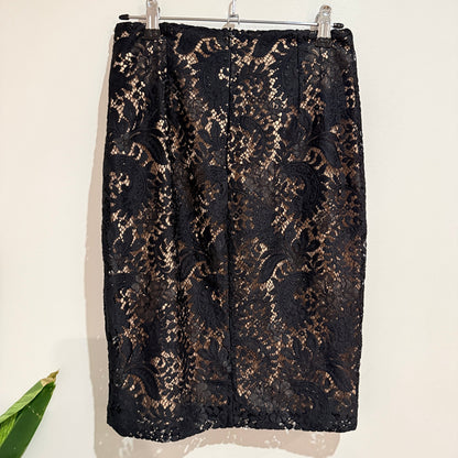 Alannah Hill Black Lace Pencil Skirt with Nude Lining Size 8