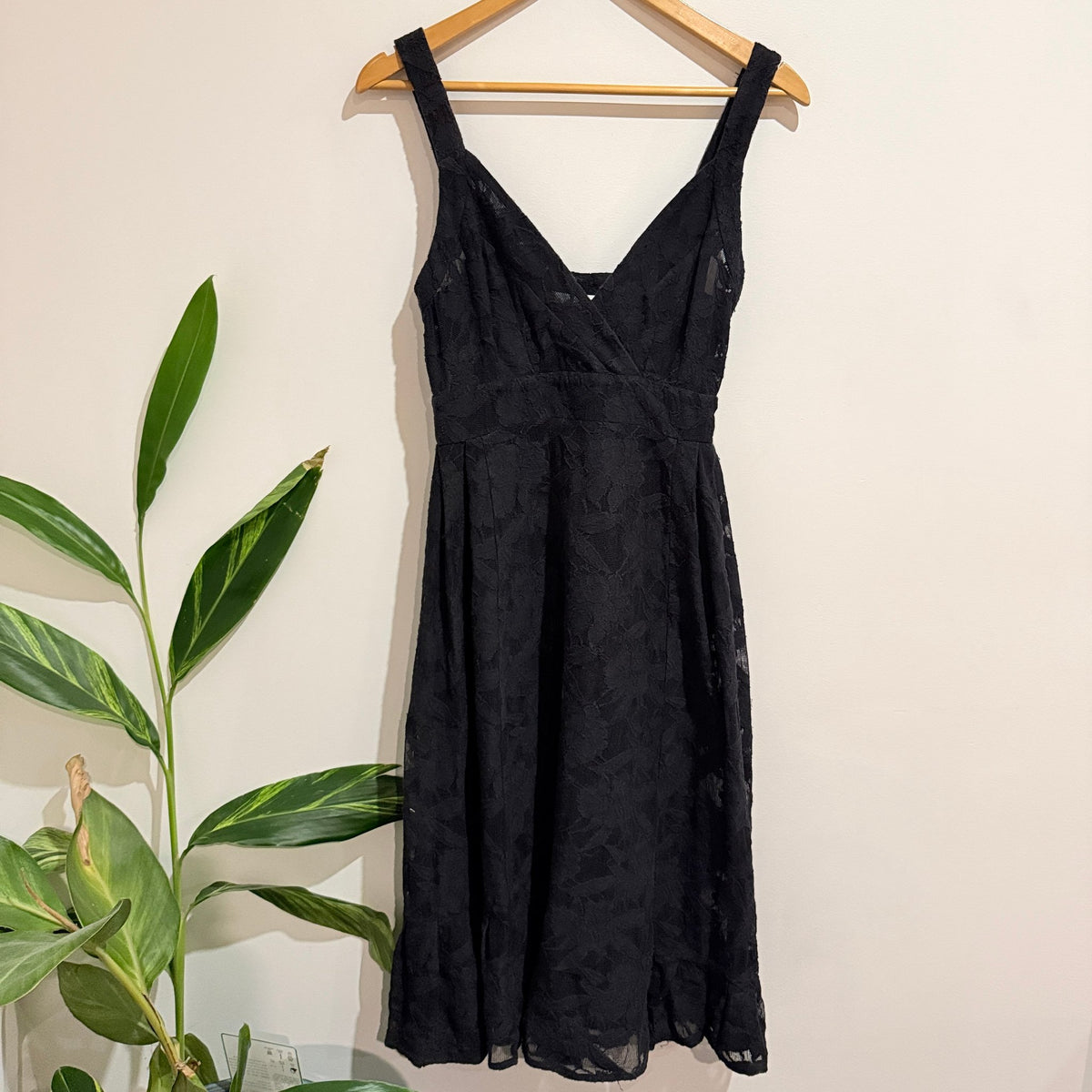 Trelise Cooper Black Cotton Lace Wrap Bodice Midi Dress Size 8