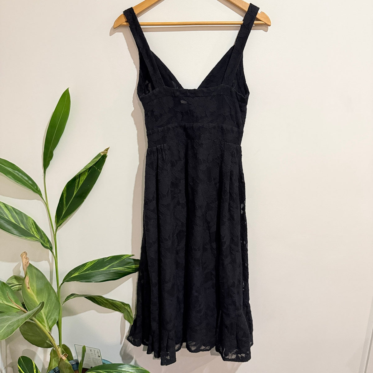 Trelise Cooper Black Cotton Lace Wrap Bodice Midi Dress Size 8