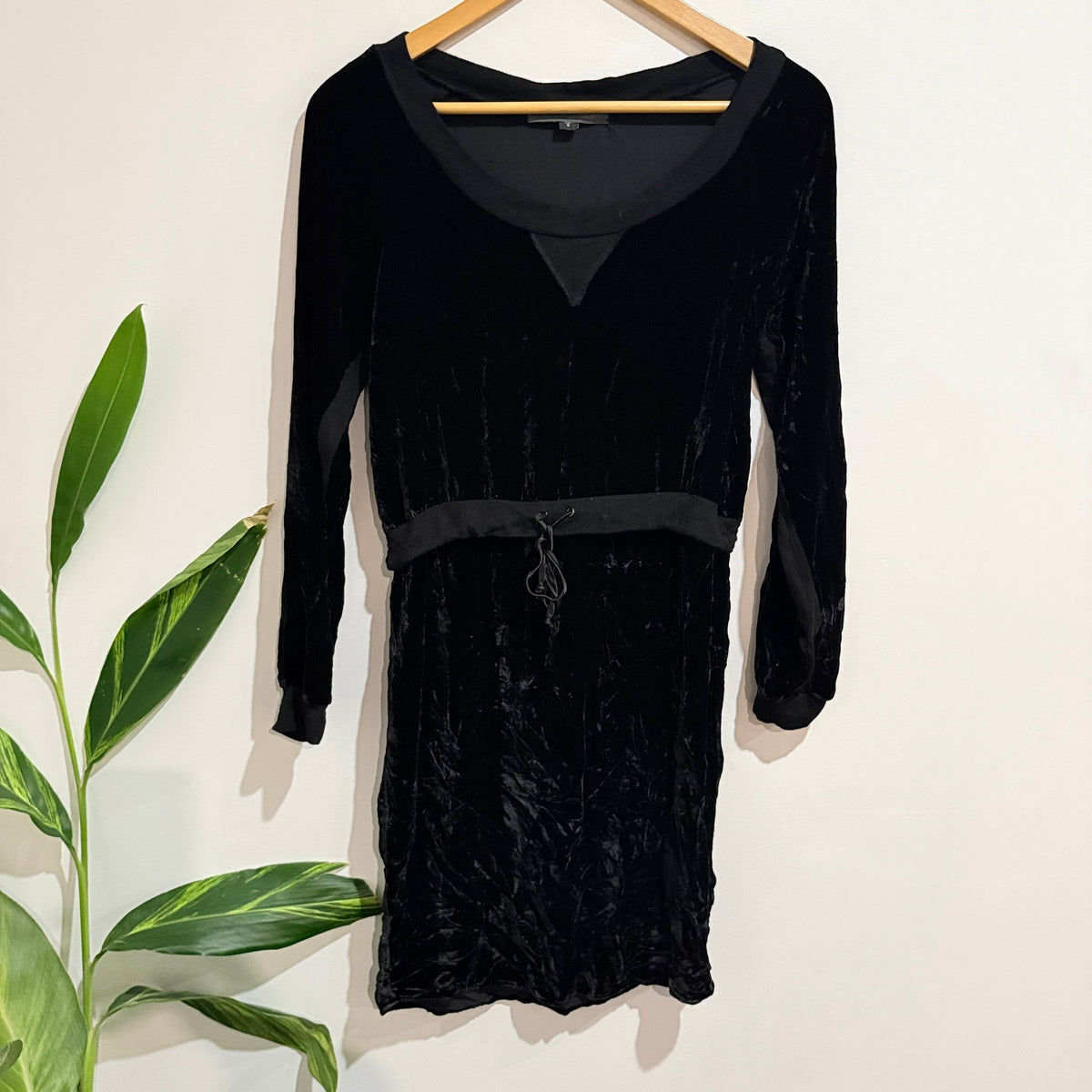 Kate Sylvester Black Silk Blend Velvet Long Sleeve Dress Size S