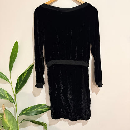 Kate Sylvester Black Silk Blend Velvet Long Sleeve Dress Size S