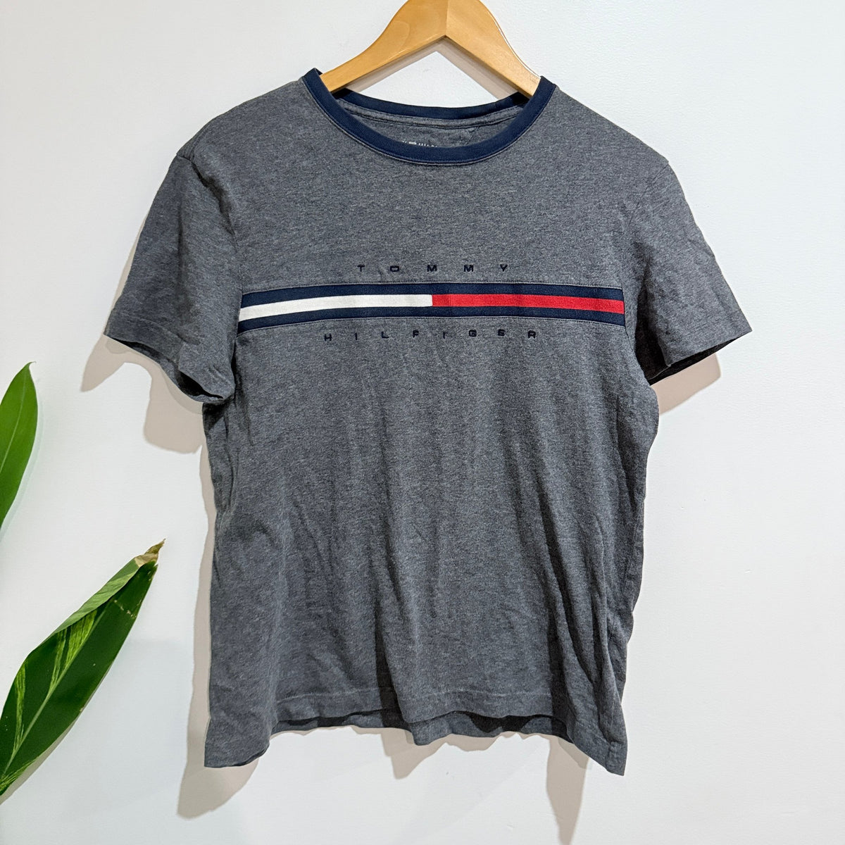 Tommy Hilfiger Grey Marl Logo Stripe Tee Size S