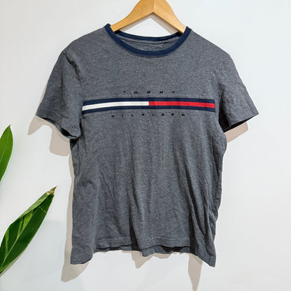 Tommy Hilfiger Grey Marl Logo Stripe Tee Size S