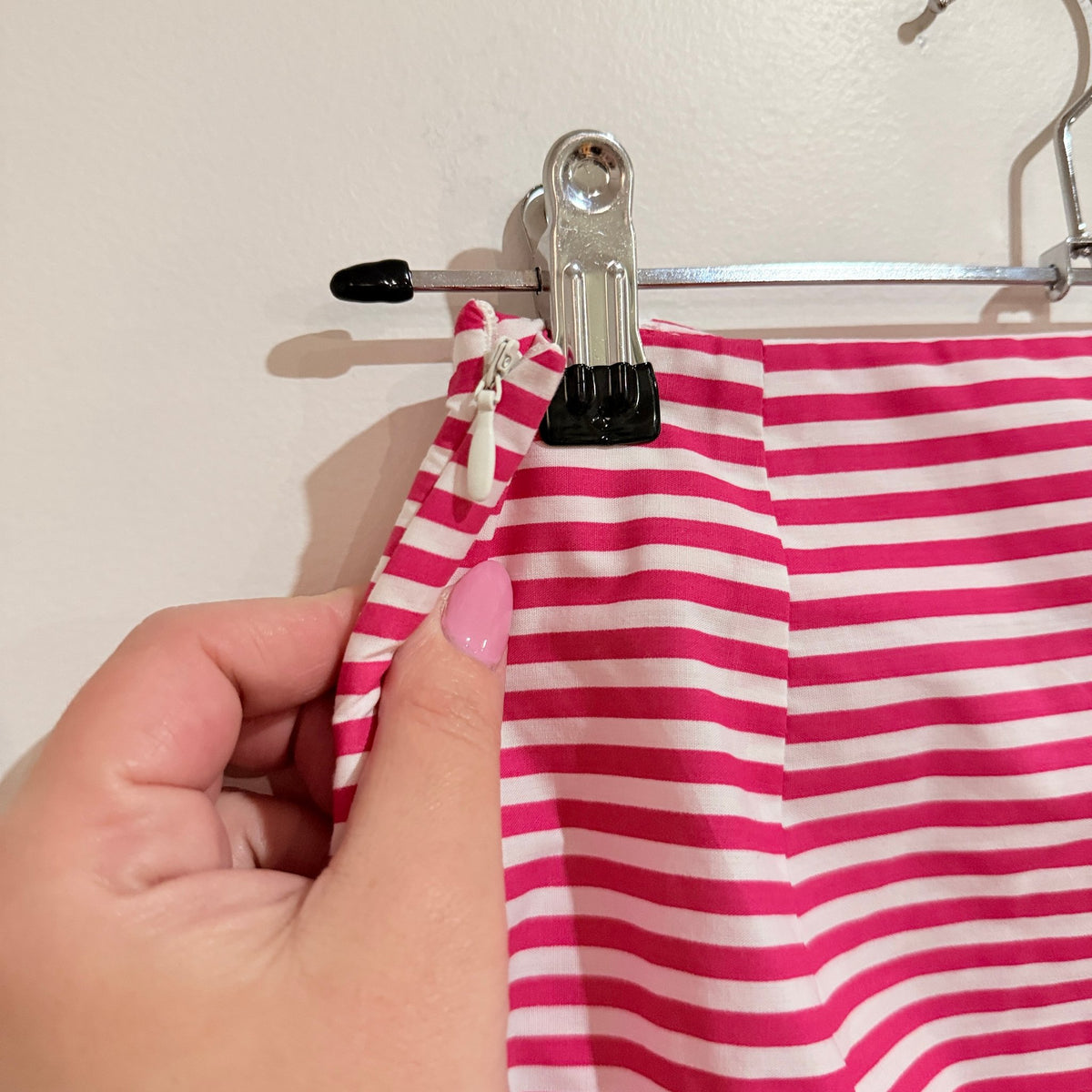 Zara Basic Pink & White Stripe Ruched Ruffle Hem Skirt Size S