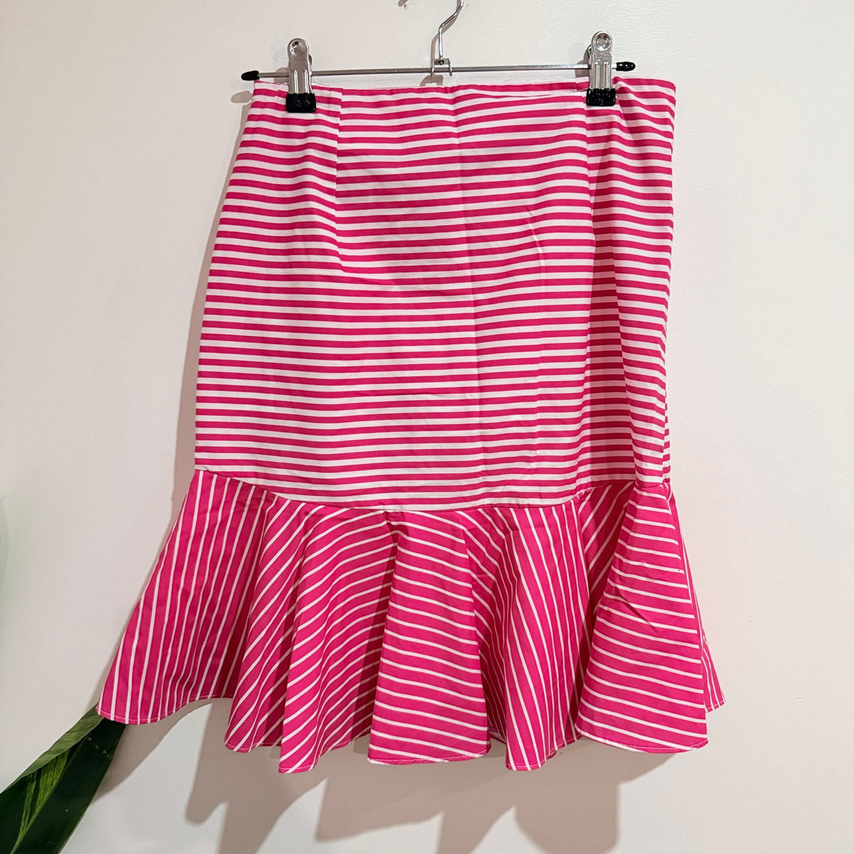 Zara Basic Pink & White Stripe Ruched Ruffle Hem Skirt Size S
